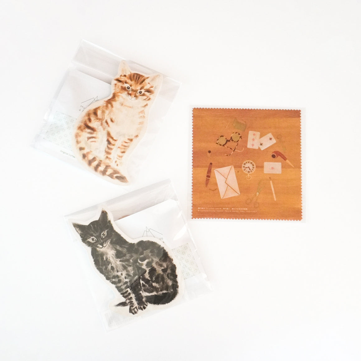 [Mother's Day Gift] Cat-shaped postcard (black cat) + 1 pack of coffee + cleaning cloth (multi-purpose cleaner)