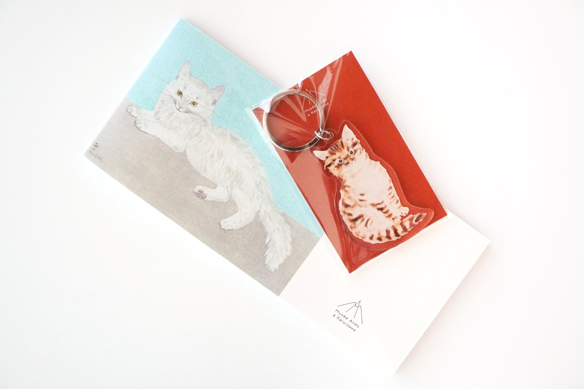 【母の日ギフト】一筆箋 横たわる猫＋アクリルキーホルダー 茶色い猫