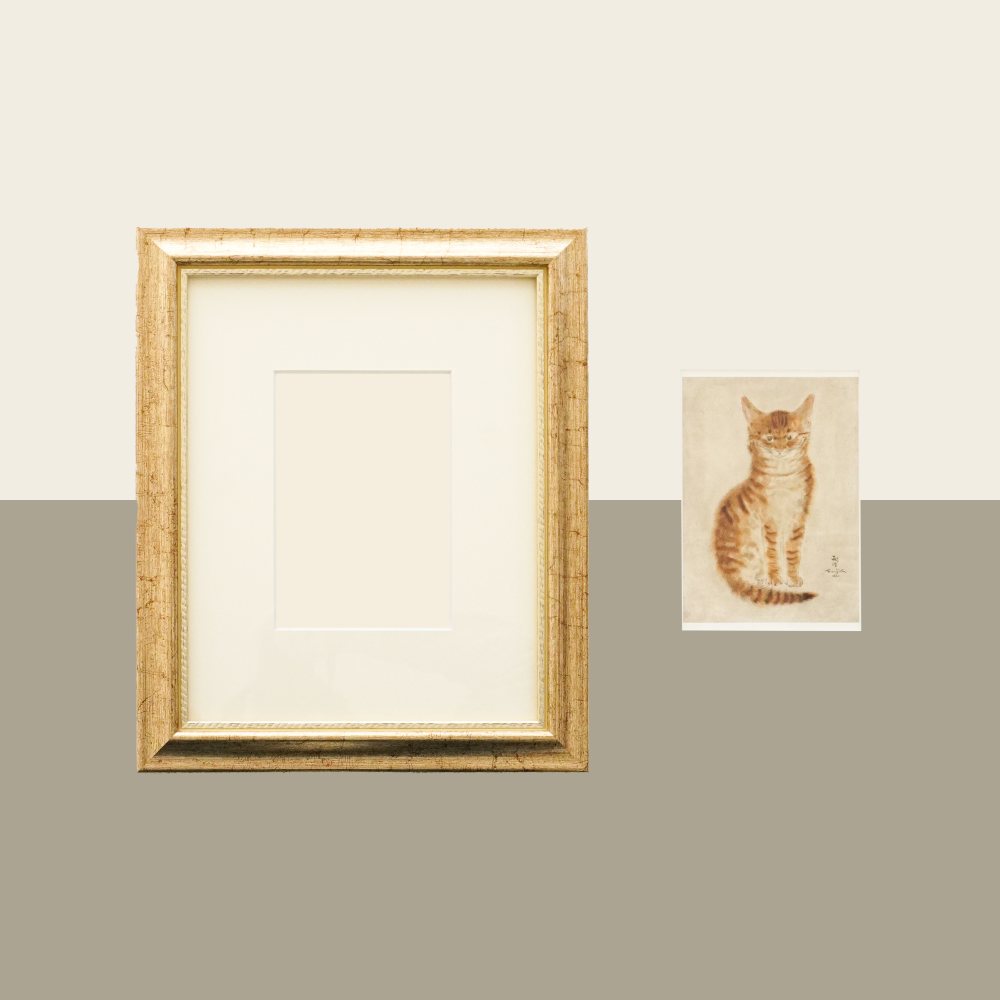 I ポストカード《正面を向く猫》1点 ＋ 額1点 – 軽井沢安東美術館